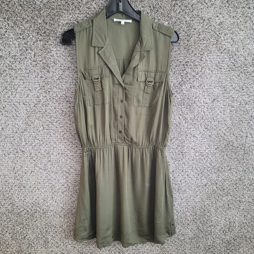 Daniel Rainn Dress Womens Medium Green‎ Sleeveless Collared Smocked Waist Casual